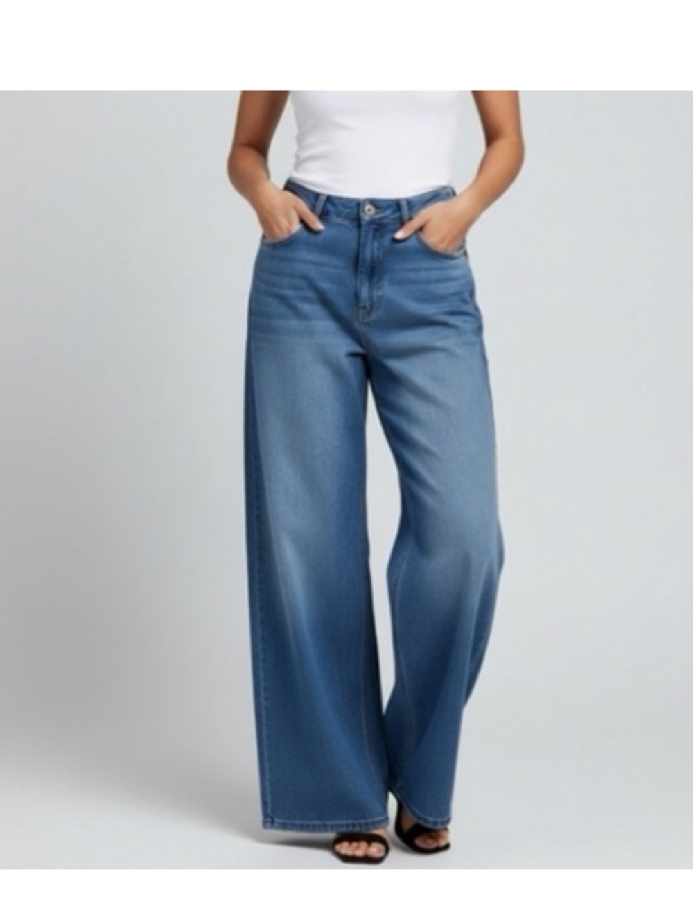 High-Rise Straight Leg Jeans in Medium Blue